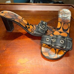 Vintage Coach Heels Women’s 6.5 Slip On Shoes Black Leather Buckle Logo Insole